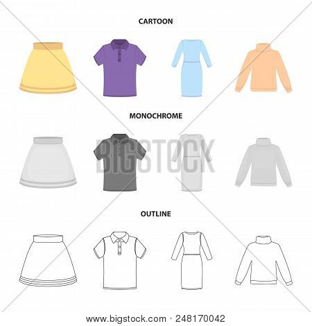 Skirt, T-shirt, Sweater, Dress With Long Sleeves.clothing Set Collection Icons In Cartoon, Outline, 
