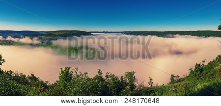Dnister River Landscape In Ternopil Region Of Western Ukraine. Idillyc View From Above In The Mornin