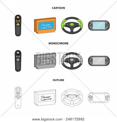 Game Console And Joystick Cartoon, Outline, Monochrome Icons In Set Collection For Design.game Gadge