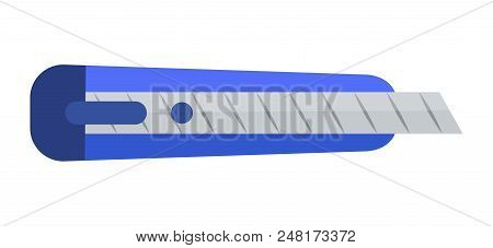 Stationery Knife Isolated On White Background, Blade With Lot Of Sections, Blue Knife Shell, Colorfu