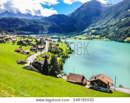 Colorful View Of Thunersee (lake Thun) In A Beautiful Summer Day, Thun, Switzerland, Europe.