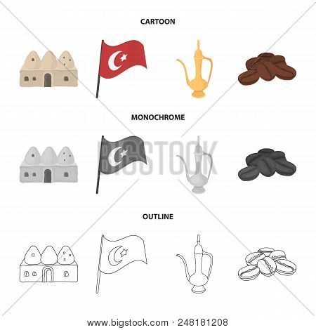 House Hive, National Flag, Coffee Pot Copper, Grains Coffee.turkey Set Collection Icons In Cartoon, 