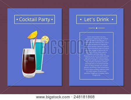 Cocktail Party Lets Drink Promo Poster Drinks Made Of Vodka, Cola And Mint With Ice Vector Illustrat