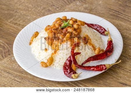 Hot Turkish Bean Stew With A Tasty Tomato Sauce, Turkish Food; Kuru Fasulye.