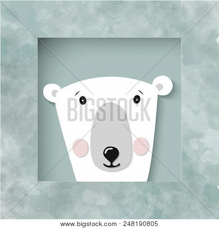 Cute Bear Illustration. Paper Cut Watercolor Frame
