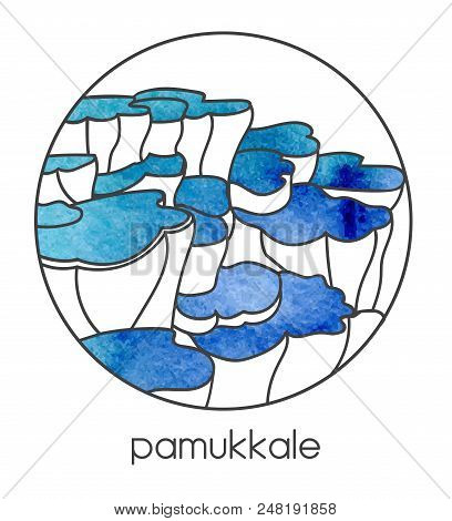 Vector Illustration Of Famous Turkish Landmark And Travel Destination Pamukkale In Central Turkey. M