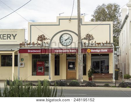 Braidwood, New South Wales, Australia, 16th April 2018 - Ornate Facade Of A Bank In The Town Of Brai
