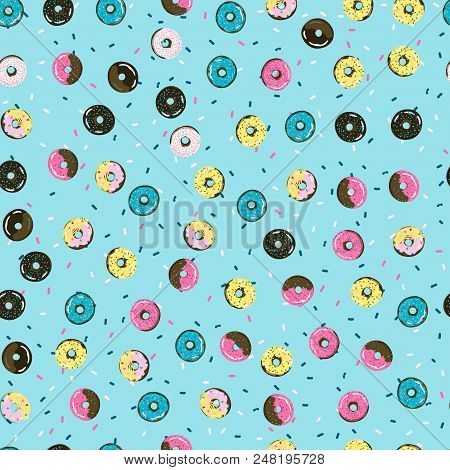 Sweet Seamless Pattern With Donuts. Retro Background. Stock Vector