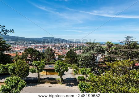 Vigo, Spain - May 20, 2017: The Beautiful City Of Vigo. View From The Park Near Ruins Of Castle Of V