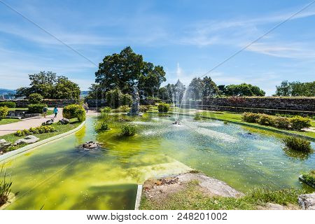 Vigo, Spain - May 20, 2017: Little Pool In The Castro Mount Park (parque Monte Del Castro) In Vigo, 