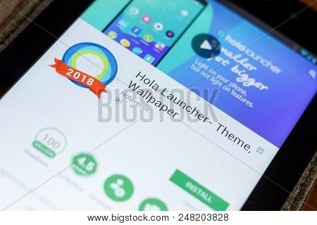 Ryazan, Russia - July 03, 2018: Hola Launcher- Theme, Wallpaper Icon In The List Of Mobile Apps