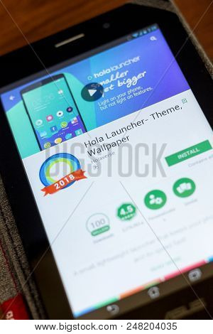 Ryazan, Russia - July 03, 2018: Hola Launcher- Theme, Wallpaper Icon In The List Of Mobile Apps