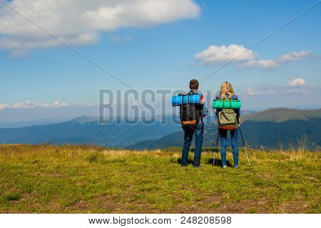 Couple Look For The Summer Landscape In Mountais, Beauty World