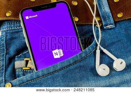 Sankt-petersburg, Russia, April 14, 2018: Microsoft Onenote Office Application Icon On Apple Iphone 