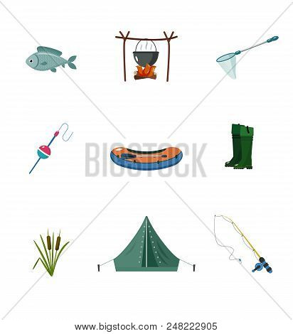 Fishing Icons Set Isolated On White Background. . Concept For Fishing Club, Shop.