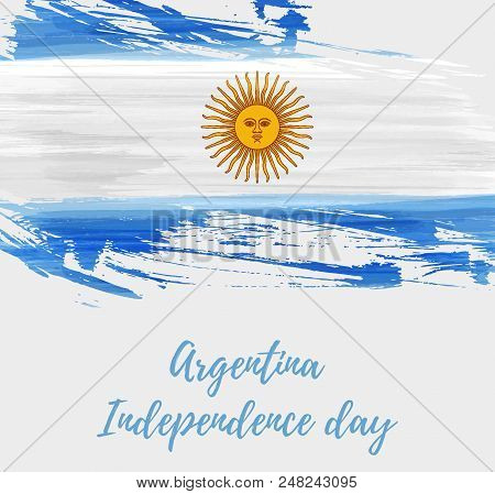 Argentina Independence Day Holiday Background. Abstract Grunge Watercolor Flag Of Argentine Republic