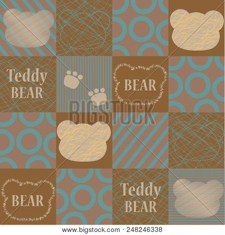 Vector Seamless Pattern With A Cartoon Bear And Inscriptions. Cartoon Print.