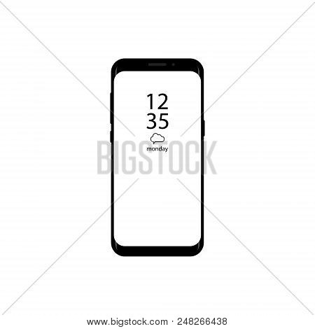 New Version Of Smartphone With Time Display On Screen Vector Illustration. Frameless Display Smartph