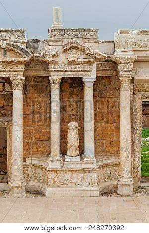 Ruins Of Ancient Greco-roman Theater In Ancient City Hierapolis Near Pamukkale, Turkey