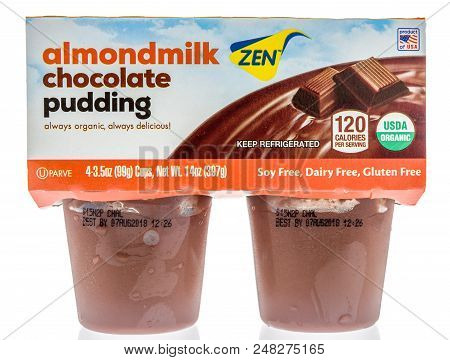 Winneconne, Wi - 1 July 2018: A Package Of Zen Almondmilk Chocolate Pudding On An Isolated Backgroun