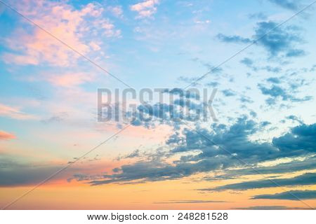Beautiful Colors Sunset Clouds Sky Background.evening Sky With Colorful Sunset Cloud And Dusk Sky On