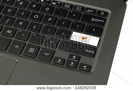 Flag Of Cyprus On Laptop Keyboard, Close-up.