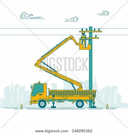 Graphic Of A Worker Working At Electronic Pole Maintenance