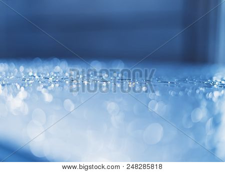 Blue Glass With Raindrops Background Texture Horizontal Top View Isolated, Rain On The Window Backdr