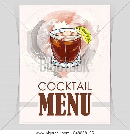 Vector Flyer, Cover Menu With A Black Russian Cocktail Image