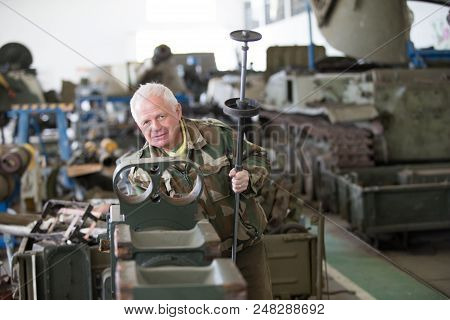 Belarus, Gimel, April 27, 2018. Military Factory.adjustment And Maintenance Of Military Tanks And Eq