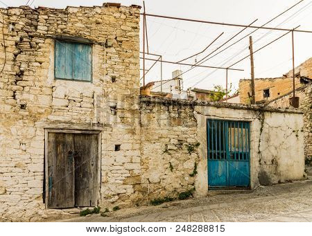 Omodos, Cyprus. May 2018. A Typical View Of A Typical Street In The Traditional Village Omodos In Cy
