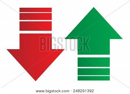 Simple Up And Down Arrows. Upward, Downward Arrows In Green And Red Isolated On White Background, Se