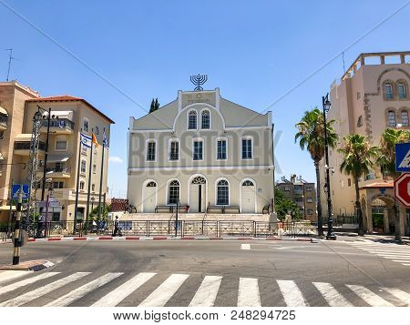 Rishon Le Zion, Israel -  June 18, 2018: The Building Of The Synagogue On Rothschild Street In The C