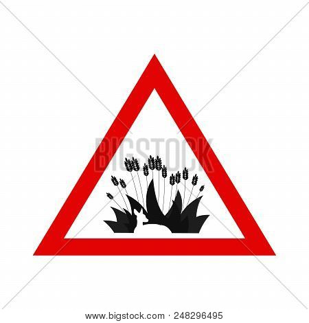 Animal Protection. Warning Sign With Deer Hidden In The Grass. Simple Vector Illustration. Deer Hidd
