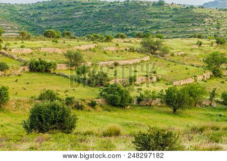 Omodos, Cyprus. May 2018. A Typical View Of The Landscape Of The Traditional Village Omodos In Cypru