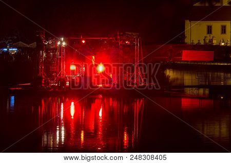 Podium On Malse River In Ceske Budejovice, Long Exposure