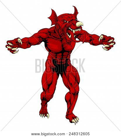 A Ferocious Welsh Red Dragon Character, The Symbol Of Wales