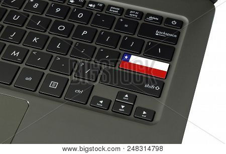 Flag Of Chile On Laptop Keyboard, Close-up.