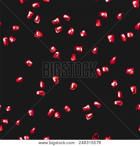 Seamless Pattern Of Garnet Seeds On Black Background For Web , Fashion Clothing, Bedding , Interior 