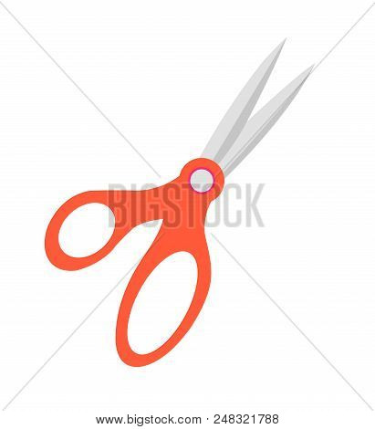 Scissors Of Red Color Object, Scissors With Handle Comfortable To Cut Something, Shears And Cutters 
