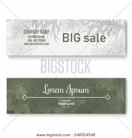 Collection Banner Set Of Hand Drawn Flowers On White Background. Botanical Elements.