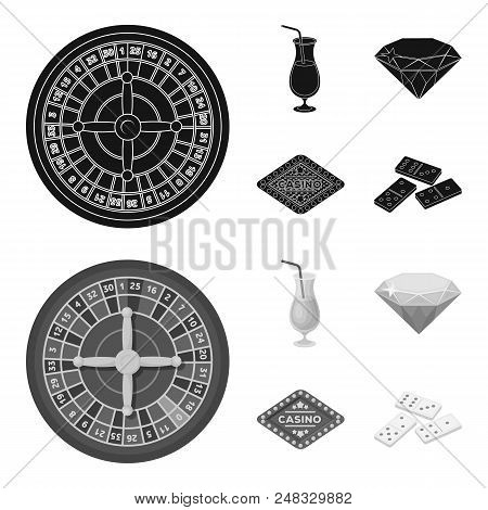Roulette, A Glass With A Drink, A Diamond, A Sign With The Inscription Casino. Casino And Gambling S