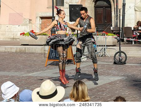 Cracow, Poland - July 5, 2018: Performance Of The Happy Hour Show Performed By Duo Looky From Israel