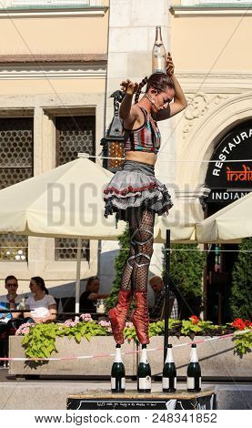 Cracow, Poland - July 5, 2018: Performance Of The Happy Hour Show Performed By Duo Looky From Israel