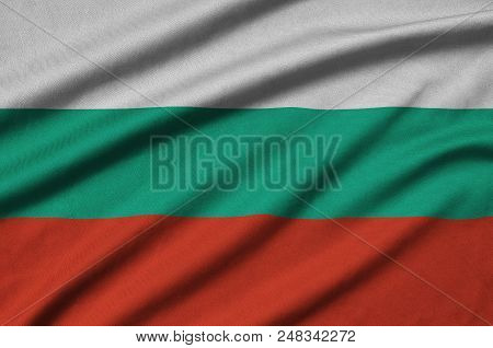 Bulgaria Flag  Is Depicted On A Sports Cloth Fabric With Many Folds. Sport Team Waving Banner