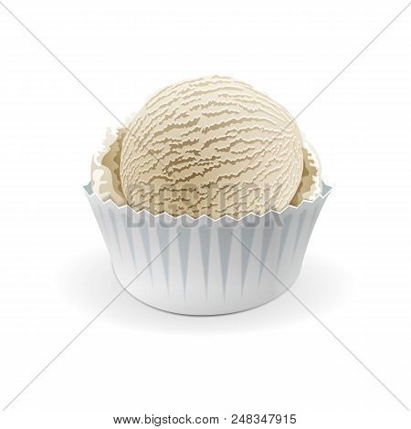 Ice Cream Scoops In White Cups Of Vanilla Flavours Isolated On White Background Vector