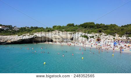 Mallorca (majorca), Spain - June 23, 2018: People In The Water On Cala Domingos Beach, Calas De Mall