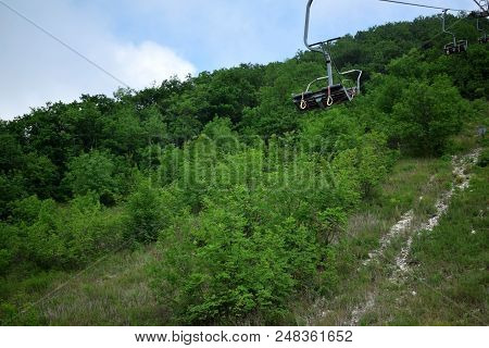 Gelendzhik, Russia - June 27, 2018: Cableway In Safari Park Leading To The Top Of The Markotkh Ridge