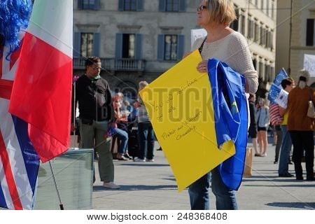 Florence, Italy - Sept 22, 2017 - People Protesting Against Theresa May Decision To Quit Europe On 2
