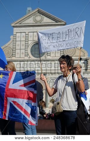 Florence, Italy - Sept 22, 2017 - People Protesting Against Theresa May Decision To Quit Europe On 2